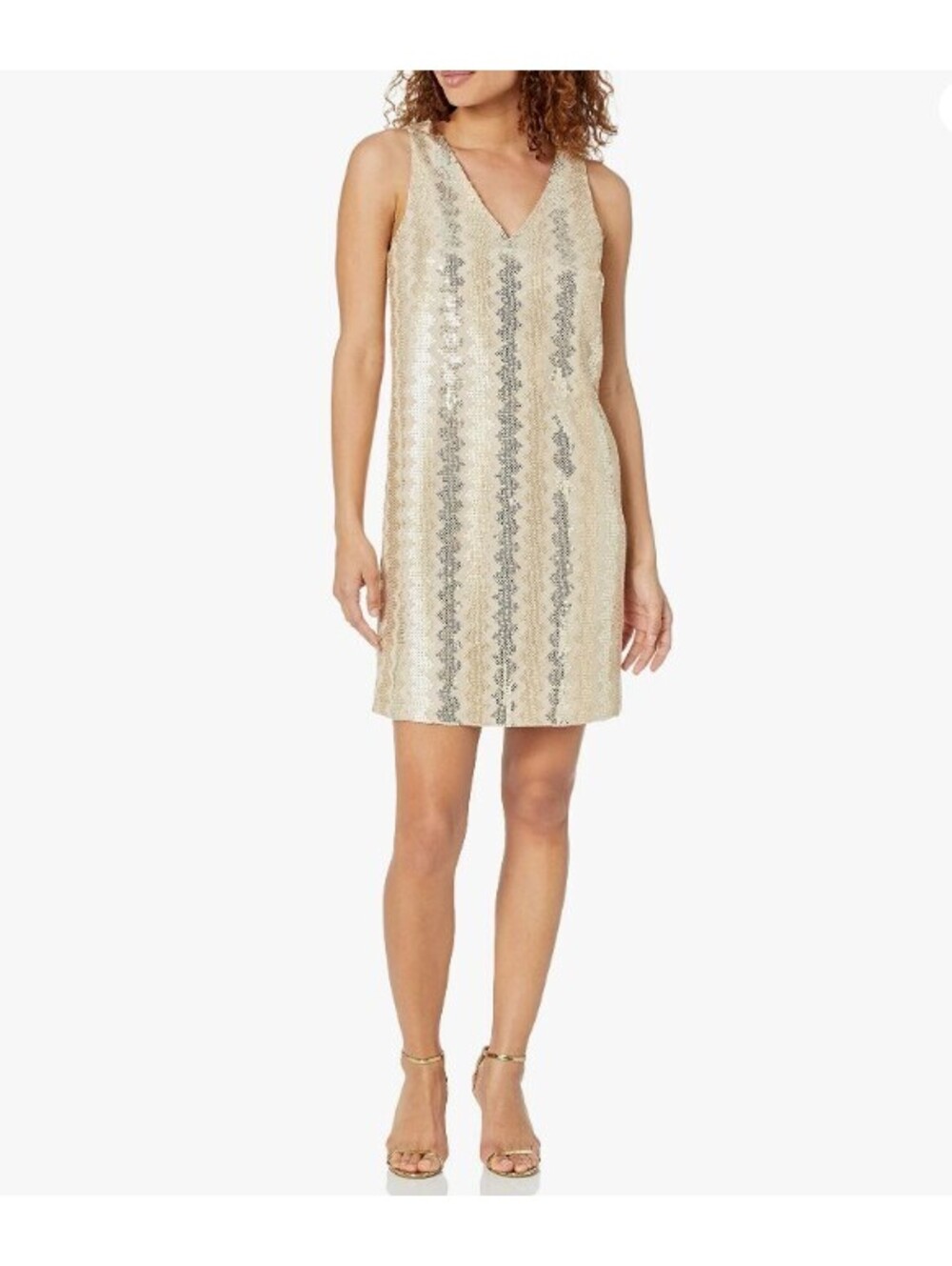 Trina Turk gold & silver glitterati shift zig zag mini cocktail dress size 8